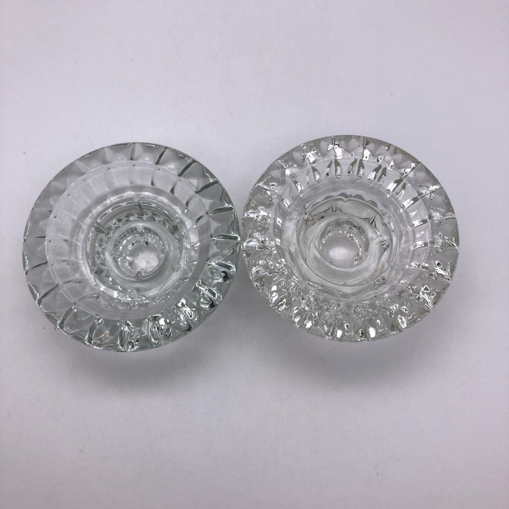 Vintage KIG Indonesia Clear Pressed Glass  Candle  Holders 2pc Holds 3 Sizes